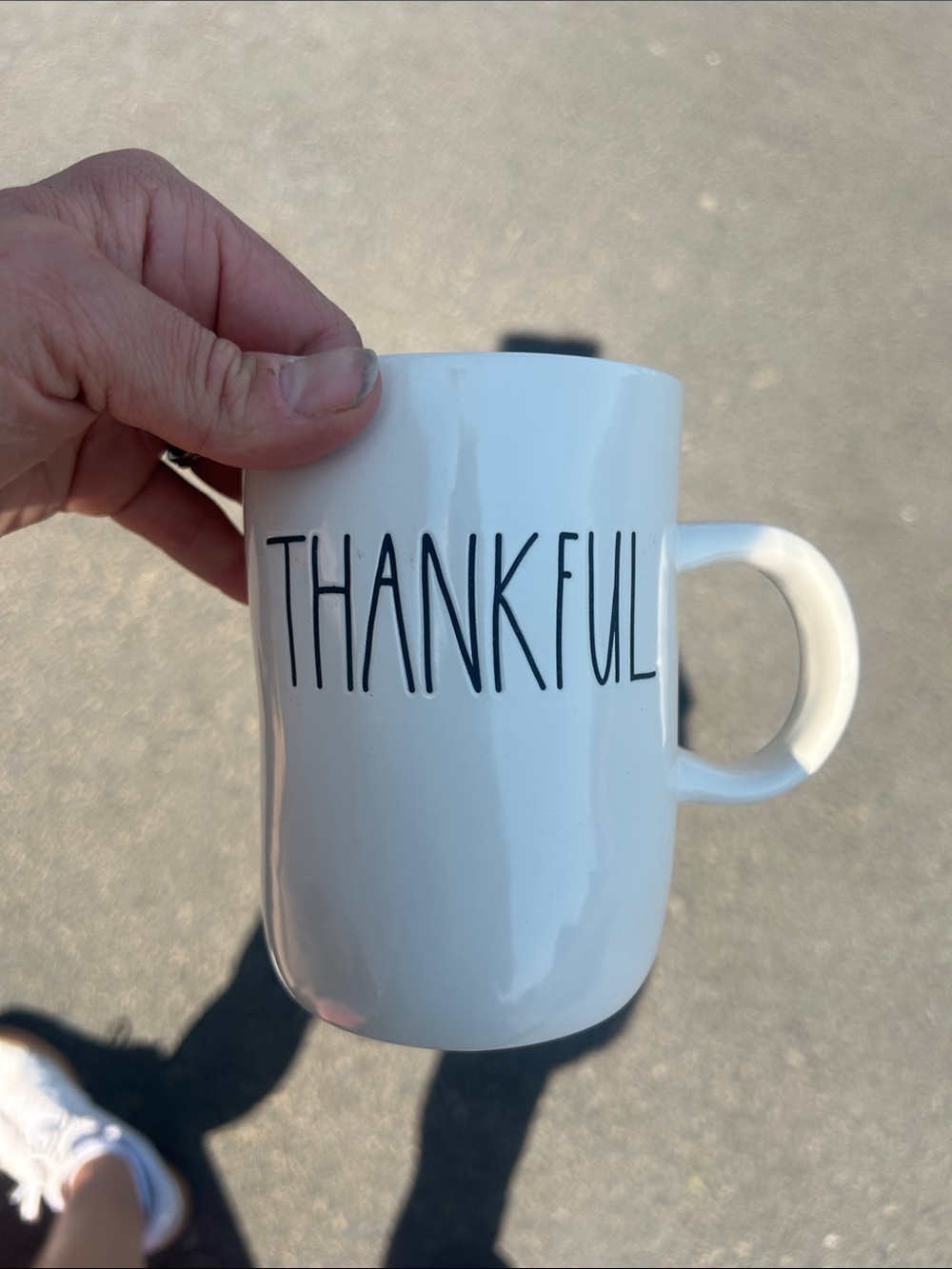 Rae Dunn White Ceramic Mug with Black "THANKFUL" Lettering